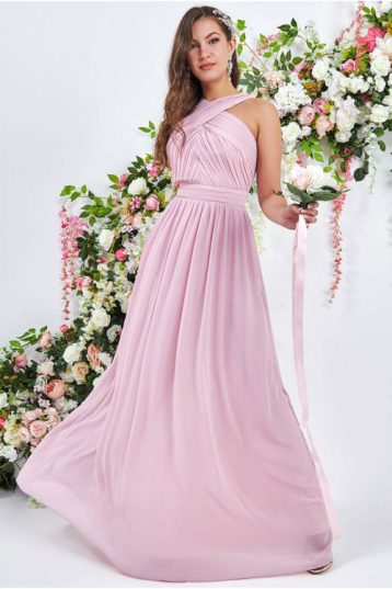 Goddiva Halter Neck Chiffon Maxi Bridesmaid Dress Blush Pink