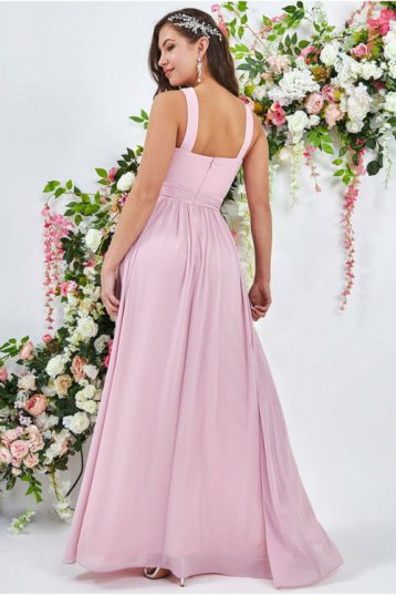 Goddiva Halter Neck Chiffon Maxi Bridesmaid Dress Blush Pink