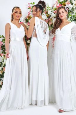 Goddiva Cowl Back Chiffon Maxi Bridesmaid Dress White