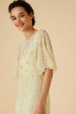 Monsoon Embellished maxi dress in recycled polyester yellow