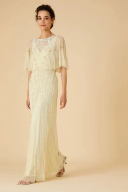 Monsoon Embellished maxi dress in recycled polyester yellow