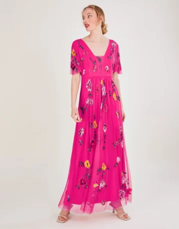 Monsoon Faye embellished maxi dress in recycled polyester pink