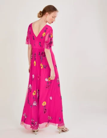 Monsoon Faye embellished maxi dress in recycled polyester pink