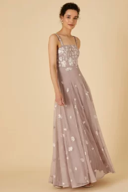 Monsoon Square neck embellished maxi dress pink white