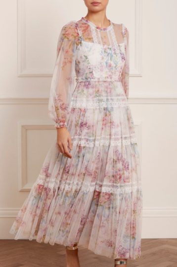 Needle & Thread Floral Wonder Ankle Gown Multi White Pink