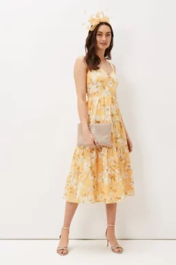 Phase Eight Elaina Printed Tiered Dress Yellow Multi