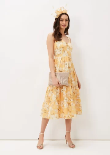 Phase Eight Elaina Printed Tiered Dress Yellow Multi