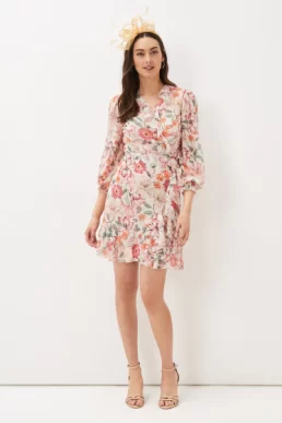 Phase Eight Melinda Printed Wrap Dress Ivory Pink Multi