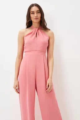 Phase Eight Mellany Halter Jumpsuit Watermelon Pink