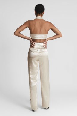 Reiss Martine Metallic Tuxedo Jumpsuit Light Gold