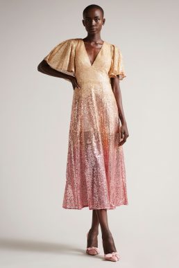 Ted Baker Glitzee Ombre Sequin Midi Dress Dusky Pink