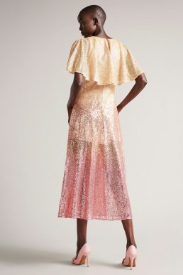 Ted Baker Glitzee Ombre Sequin Midi Dress Dusky Pink