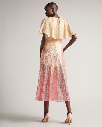 Ted Baker Glitzee Ombre Sequin Midi Dress Dusky Pink