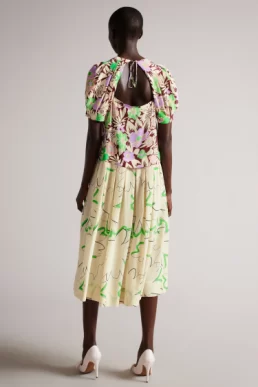 Ted Baker Elliino MIB Chuck On Dress With Cut Out Detail Yellow Multi