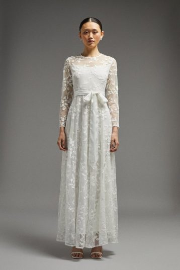 Coast Bridal All Over Embroidered Long Sleeve Maxi Dress Ivory