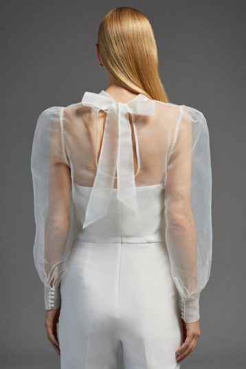 Coast Organza Bow Back High Neck Top Ivory