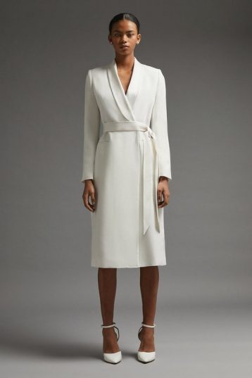 Coast Premium Midi Tie Waist Tuxedo Dress Ivory