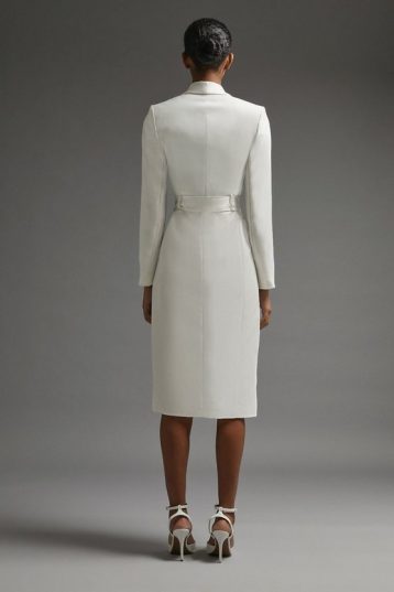 Coast Premium Midi Tie Waist Tuxedo Dress Ivory