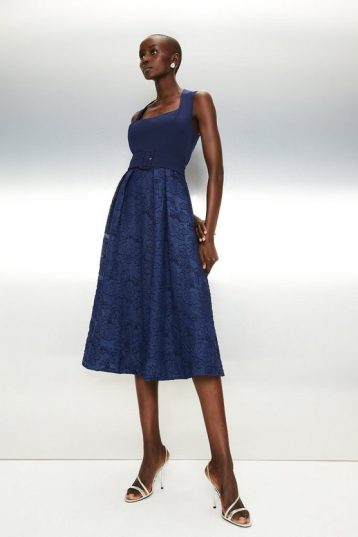 Coast Square Neck Embroidered Midi Bridesmaid Dress Navy