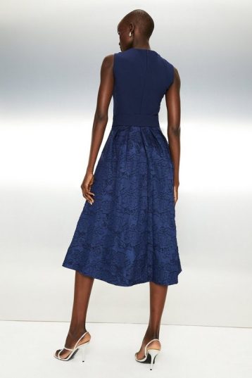 Coast Square Neck Embroidered Midi Bridesmaid Dress Navy