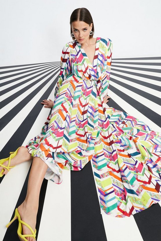 Nick Grindrod Satinblouson Sleeve Wrap Dress