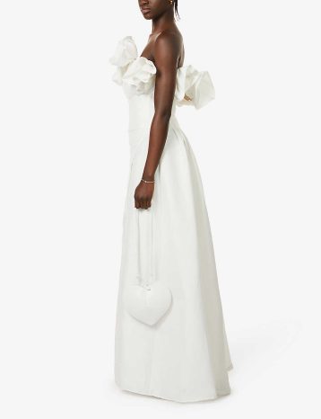 RACHEL GILBERT frilled strapless stretch-woven gown Ivory