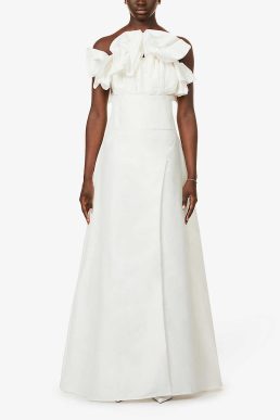 RACHEL GILBERT frilled strapless stretch-woven gown Ivory