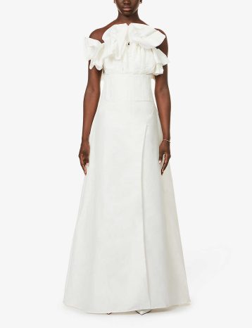 RACHEL GILBERT frilled strapless stretch-woven gown Ivory
