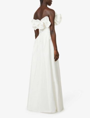 RACHEL GILBERT frilled strapless stretch-woven gown Ivory