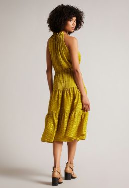 Ted Baker Eymilia Drawstring Waist Halterneck Dress Medium Yellow