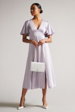 Ted Baker Immie Satin Midi Dress With Cape Sleeve Lilac