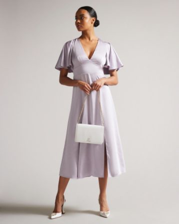 Ted Baker Immie Satin Midi Dress With Cape Sleeve Lilac