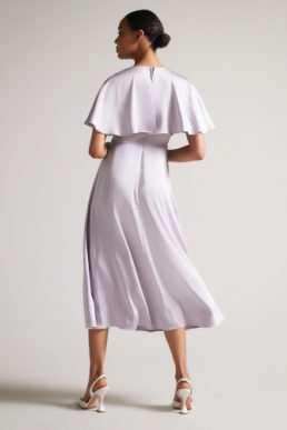 Ted Baker Immie Satin Midi Dress With Cape Sleeve Lilac