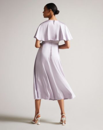 Ted Baker Immie Satin Midi Dress With Cape Sleeve Lilac