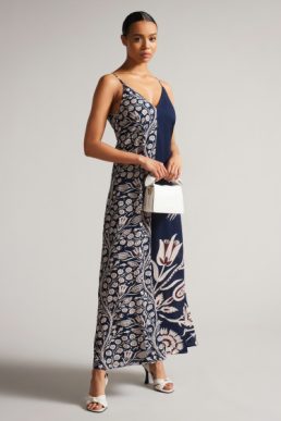 Ted Baker Lucyle Strappy V Neck Maxi Dress Dark Navy White
