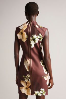 Ted Baker Zassha Printed Bodycon Dress Brown Multi