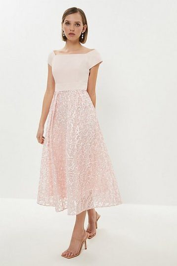 Coast Petite Embroidered Midi Dress Light Pink Blush