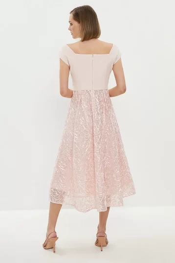 Coast Petite Embroidered Midi Dress Light Pink Blush