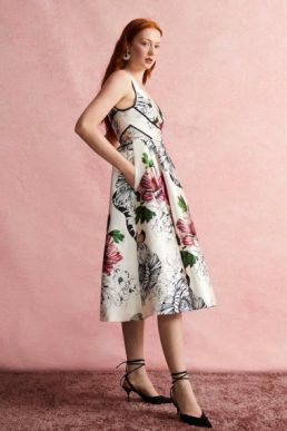 Coast Alexandra Gallagher V Neck Tipped Placement Print Midi Dress White Black Pink