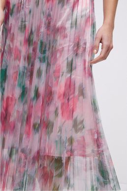 Coast Lace Mesh Printed Dress With Pleated Skirt Pink Blush