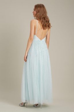 Dorothy Perkins Embellished Strappy Tulle Maxi ​Bridesmaid Dress Mint Green