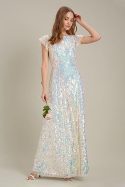 Dorothy Perkins Irridescent Sequin Flutter Sleeve Maxi Dress