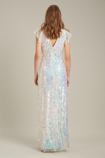 Dorothy Perkins Irridescent Sequin Flutter Sleeve Maxi ​Bridesmaid Dress