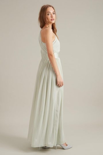 Dorothy Perkins One Shoulder Chiffon Maxi Bridesmaid Dress Sage Green