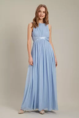 Dorothy Perkins Satin Cross Waist Chiffon Maxi Bridesmaid Dress Light Blue