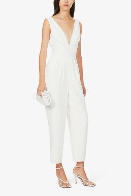 Jenny Yoo Skylar V-neck chiffon jumpsuit Ivory