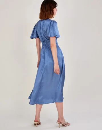 Monsoon Elizabeth embroidered jacquard dress blue multi