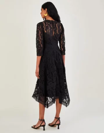 Monsoon Ellen lace hanky hem dress black