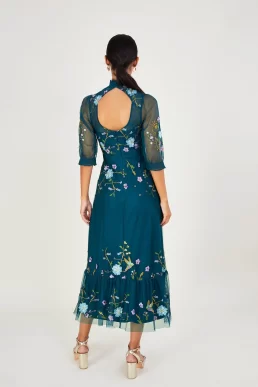 Monsoon Francesca embroidered midi dress blue multi