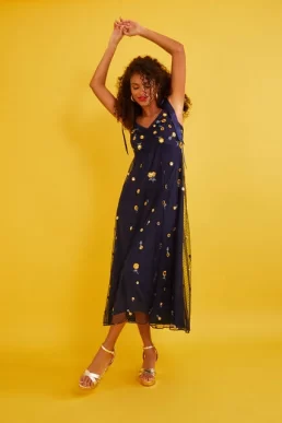 Marisa embroidered midi dress blue